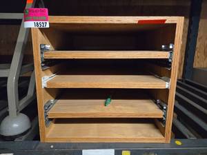 lot 18527 image: 4-Shelf Wooden Storage Cabinet with Metal Step Stool