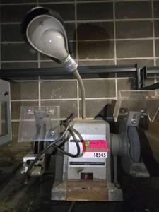 lot 18545 image: Bench Grinder with Flexible Desk Lamp and Work Light