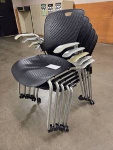 lot 20003 image: Stackable Mobile Office Chairs Black Seat, Silver Frame, and Arms - Set of 100