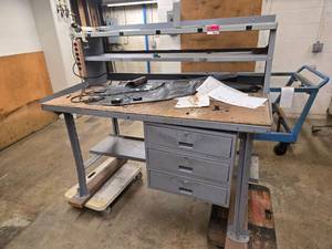 lot 18665 image: Work Bench with Shelving and Storage Drawers