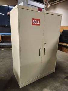 lot 18619 image: Metal Storage Cabinet - Contents Included