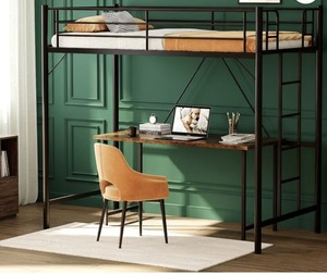 lot 1046 image: Zimtown Upgrated Twin Loft Bed with Ladder Metal Bunk Bed with Flat Step Ladder, Black - Missing hardware