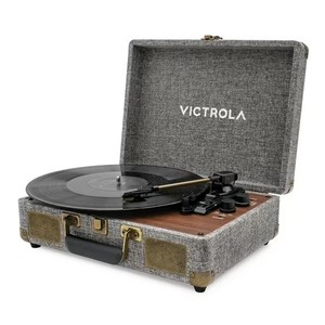lot 1031 image: Victrola Venture Bluetooth Portable Mid-Century Modern Suitcase Record Player with 3-Speed Turntable & Built-in Speakers  Walnut