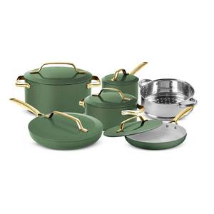 lot 1035 image: Gotham Steel Modern 11-Piece Aluminum Ultra Performance Ceramic Nonstick Cookware Set in Sage (Read Description)
