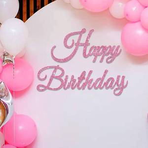 lot 22254 image: TONIFUL Happy Birthday Sign - Glitter Pink Felt Banner - Includes Dot Glue - Perfect for Wall Decr,Birthday Party Backdrop,Balloon Arch,Photo Background