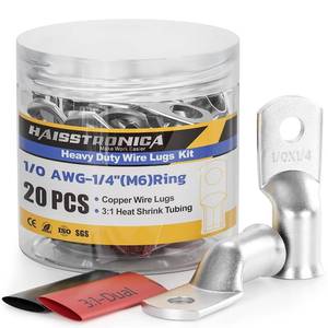 lot 22255 image: haisstronica 10pcs 10 AWG - 14 (M6) Tinned Copper Battery Lugs, Heavy Duty Copper Wire Lugs with 10pcs 31 Adhesive Heat Shrink Tubing, 10 Gauge Wire Lugs, Tinned Copper Battery Cable Ends