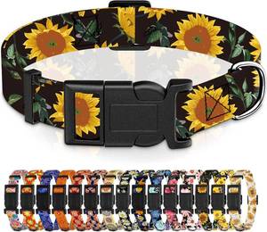lot 22266 image: Seyezo Dog Collar for Boys Girls, Sunflower Puppy Collar for Small Medium Large Dogs, Adjustable Soft Floral Pet Collar with Safety Buckle for Male Females(Black Sunflower,L)