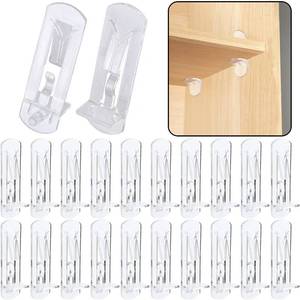 lot 22276 image: 20pcs Plastic Locking Shelf Support Pegs,6mm Shelf Pins ,Self-Locking Bracket Clips,Clear Shelf Pegs for for Kitchen Cabinet Furniture Book Shelves, 6mm Peg x 34 Thick Shelves