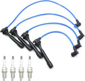 lot 22286 image: 4 Pack 5464 Spark Plugs and 27501-22b00 Spark Plug Wires, Replacement for Hyundai Elantra Tucson Tiburon 1996-2012, Replacement for Kia Soul Sportage Spectra 2004-2011