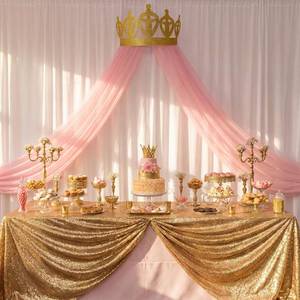 lot 22287 image: Hahafelt 3 Pcs Princess Birthday Party Decoration Set with Tulle Background Drapes Crown Arch for Girls Princess Birthday Castle Party Supplies Bridal Baby Showers Wedding Decoration(Pink,Gold)