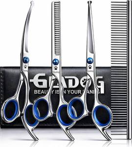 lot 22295 image: GLADOG Professional 5 in 1 Dog Grooming Scissors Set with Safety Round Tips, Sharp and Heavy-duty Pet Grooming Shears for Cats