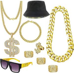 lot 22299 image: Boonbery Hip Hop Costume Kit 80s 90s Rapper Accessories, Outfits for Men Women Cosplay Gatherings Club Nostalgia Old School Themed Party Supplies