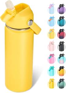 lot 23128 image: Fijinhom 18oz Insulated Stainless Steel Water Bottle, Wide Mouth Double Wall Vacuum, Silicone Straw, Sweat & Leak Proof, BPA Free Insulated Water Flask for Travel, Keep Cold 24h Hot 12h, Yellow