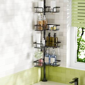 lot 23133 image: Corner Shower Caddy Tension Pole Adjustable 30.6-127.2 Inch, 4-Tier Rustproof Shower Organizer Shelf Rack, No-Drill Installation Bathroom Storage Shower Caddy Corner Pole, Black