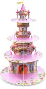 lot 23134 image: AMZWKT 4-Tier Princess Extra Large Cupcake Stand - Pink Castle Theme Reusable Dessert Tower for Girls Birthday, Wedding, Baby Shower Party Decorations, Cardboard Table Decor Display