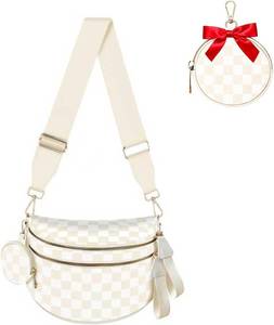 lot 23148 image: Womens Crossbody Bag Adjustable Shoulder Strap  52-inch adjustable shoulder strap, round coin purse, double zippered compartment and anti-theft back pocket.
