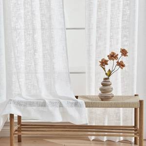 lot 23159 image: Simplebrand White Semi Sheer Curtains 84 Inches Long 2 Panels Set for Living Room Bedroom, Faux Linen Textured Light Filtering Curtains Sheer, Back Tab Farmhouse Window Drapes, White, 52 x 84 Inch