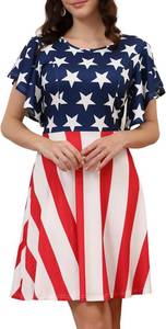 lot 23357 image: Aphratti Womens 4th of July Dress Patriotic Fun Stars Stripes Printed USA American Flag Dresses Size XL