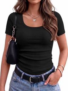 lot 23391 image: Zeagoo Womens Tops Short Sleeve Scoop Neck Shirts Ribbed Knit Fitted Basic Tees Casual Summer Work Clothes SIZE S