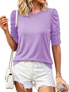lot 23178 image: YUCOLEN Womens Crewneck T-Shirt Ruffle Half Sleeve Tops 2026 Casual Curved Hem Blouse Tee Shirts SIZE S