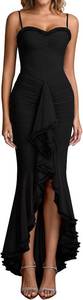lot 23186 image: KUTUMAI Elegant Ruffle Long Formal Wedding Guest Dress Ruched Bodycon Slit Maxi Cocktail Dresses for Women SIZE L
