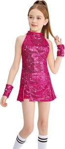 lot 23189 image: LOLANTA Girls Sequins Dance Clothes Dress 4-14 Yrs Sparkle Hip Hop Jazz Dance Outfit, Sleeveless Top and Shorts