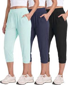 lot 23193 image: Real Essentials 3 Pack Womens Ribbed Capri Jogger Lounge Sweatpants with Pockets Yoga Workout (Available in Plus Size) SIZE XXL