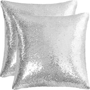 lot 23198 image: uxcell 2 Pcs Decorative Sequin Throw Pillow Cover, 16x16 Silver
