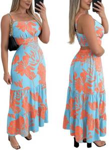 lot 23202 image: CHICME Summer Dresses for Women 2026 Sleeveless Casual Boho Maxi Dress Square Neck Cut Out Floral A Line Dress SIZE L - tear
