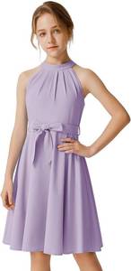 lot 23205 image: Quedoris Girls Halter Neck Pleated A-line Swing Flared Belted Casual Party Dress with Zipper SIZE 10 YEARS