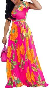 lot 23206 image: lvenzse Womens Maxi Dress Boho Chiffon Floral Printed Long Party Dresses Plus Size SIZE UNKNOWN