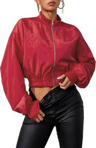 lot 23409 image: Verdusa Womens Cropped Bomber Lightweight Jacket Long Sleeve Zip Up Outerwear Size Medium
