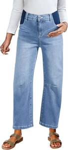 lot 23410 image: BLENCOT Womens Maternity Jeans Elastic Hight Waist Stretch Barrel Jeans Wide Leg Side Panel Pregnancy Denim Pants Size Large