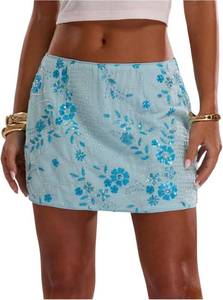 lot 23424 image: SweatyRocks Womens Sparkly Sequin Mini Skirt Floral Embroidery Y2k Party Club Going Out Summer Skirt Size Medium
