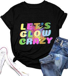 lot 23216 image: Lets Glow Crazy T-Shirt for Women 80 90s Vintage Shirt Graphic Top  Print Letters Dont Glow SIZE S
