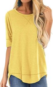 lot 23221 image: T Shirts for Womens Loose Fit Short Sleeve Casual Tops Cotton Ladies Tshirts Pullover Tees Crew Neck Side Split Tops SIZE XL