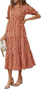 lot 23226 image: PRETTYGARDEN Summer Dresses for Women 2026 Casual Floral Boho Midi Sun Dress Puff Short Sleeve Flowy Beach Vacation Sundress SIZE M - Color  Pattern vary from stock photo