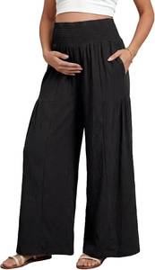 lot 23232 image: BLENCOT Womens Maternity Smocked Waist Palazzo Pants Wide Leg Casual Trousers for Pregnancy SIZE M