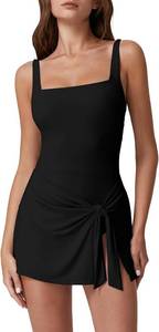 lot 23235 image: QINSEN Square Neck Swim Dress for Women Tummy Control One Piece Swimsuit Wrap Bathing Suit SIZE L