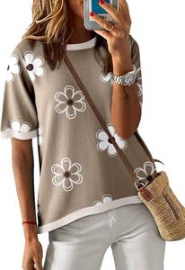 lot 23242 image: Dokotoo Womens Tops 2026 Casual Summer Crewneck Short Sleeve Striped Color Block Knit High Low Trendy Pullover Sweaters SIZE M