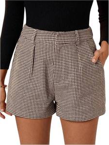 lot 23244 image: MakeMeChic Womens Summer Dressy Casual Shorts Plaid Elastic High Waisted Tailored Shorts Work Wide Leg Mini Shorts SIZE XL