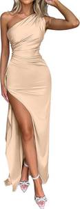 lot 23249 image: Memoriesea Womens Sexy One Shoulder High Split Cocktail Wedding Party Maxi Dress SIZE S