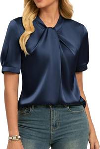 lot 23251 image: GRACE KARIN 2026 Women Satin Tops Short Sleeve Blouse Mock Neck Work Silk Shirts Business Casual Outfits SZIE S