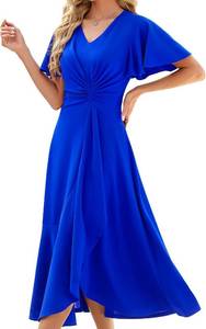 lot 23262 image: QMZ Wedding Guest Dresses for Women Have Pockets Cocktail Dress Ruffle Sleeve A Line Evening Party Formal Dresses for Women SIZE XL