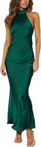 lot 23282 image: Phicia Sexy Satin Halter Neck Backless Maxi Dress for Women Elegant Tie Cowl Back Formal Wedding Guest Dress for Summer SIZE S