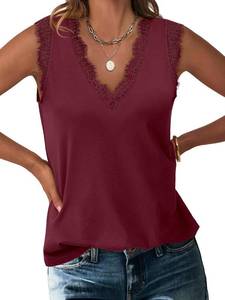 lot 23299 image: ANRABESS Womens Lace Trim Tank Tops V Neck Sleeveless Shirts 2026 Summer Casual Trendy Dressy Cami Top SIZE M