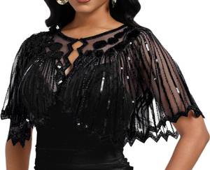 lot 26002 image: Womens 1920s Sequin Shawl Wraps Fringe Capelet Shawls Gatsby Accessories for Harlem Night Size Large