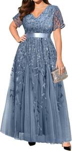 lot 26016 image: Pinup Fashion Plus Size Formal Dresses - Evening Gowns Wedding Sequin Embroidery V-Neck Prom Long Dress Size 24W