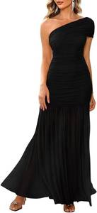 lot 26018 image: LAGSHIAN Womens Elegant Formal Long Dress One Shoulder Sleeveless Ruched Bodycon Evening Dress Size Medium