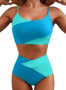 lot 26019 image: Herseas Women 2 Piece High Waisted Bikini Sets Color Block Popular Swimsuit 2026 Summer Beach Best Bathing Suits Size Medium